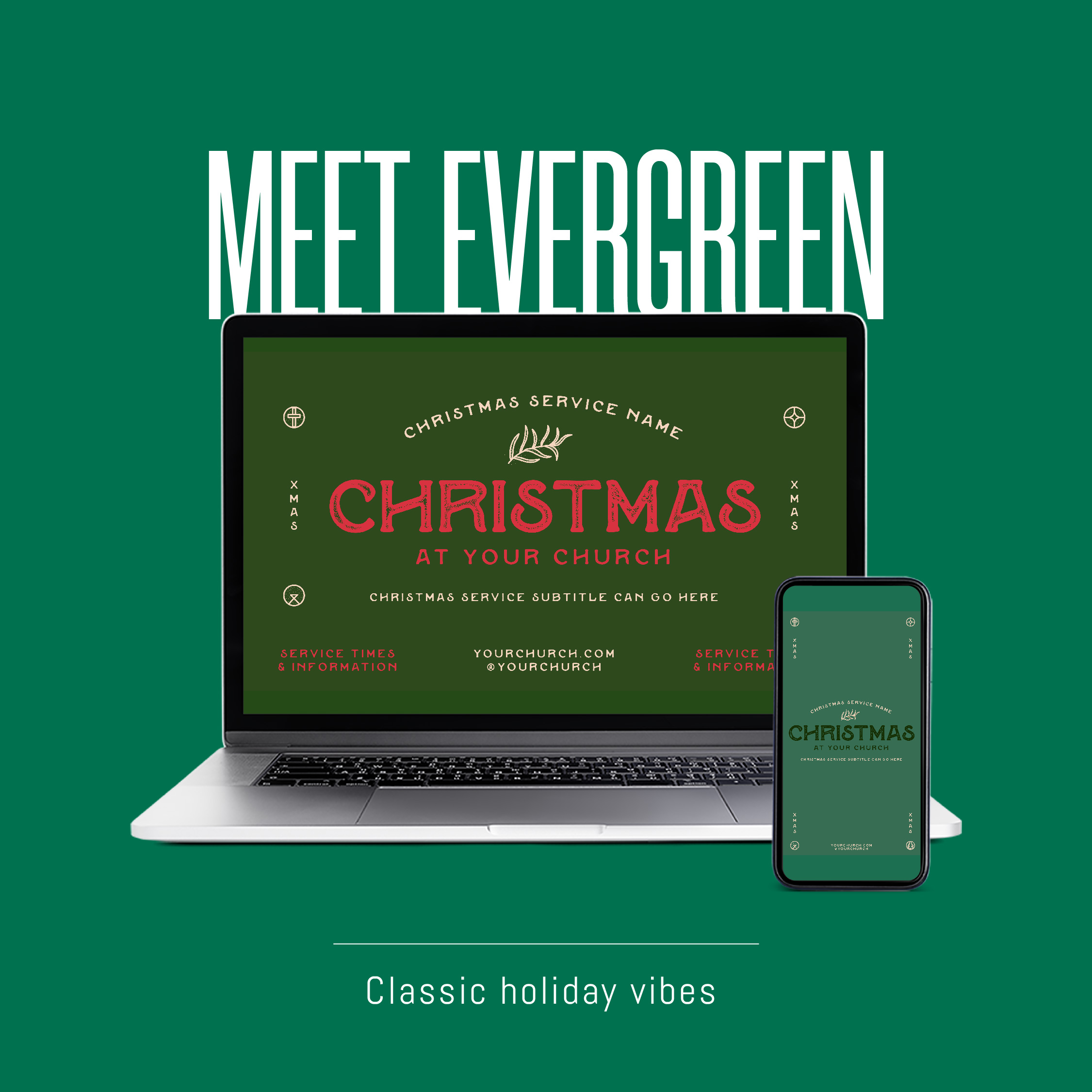 Evergreen Christmas Service Graphic Package